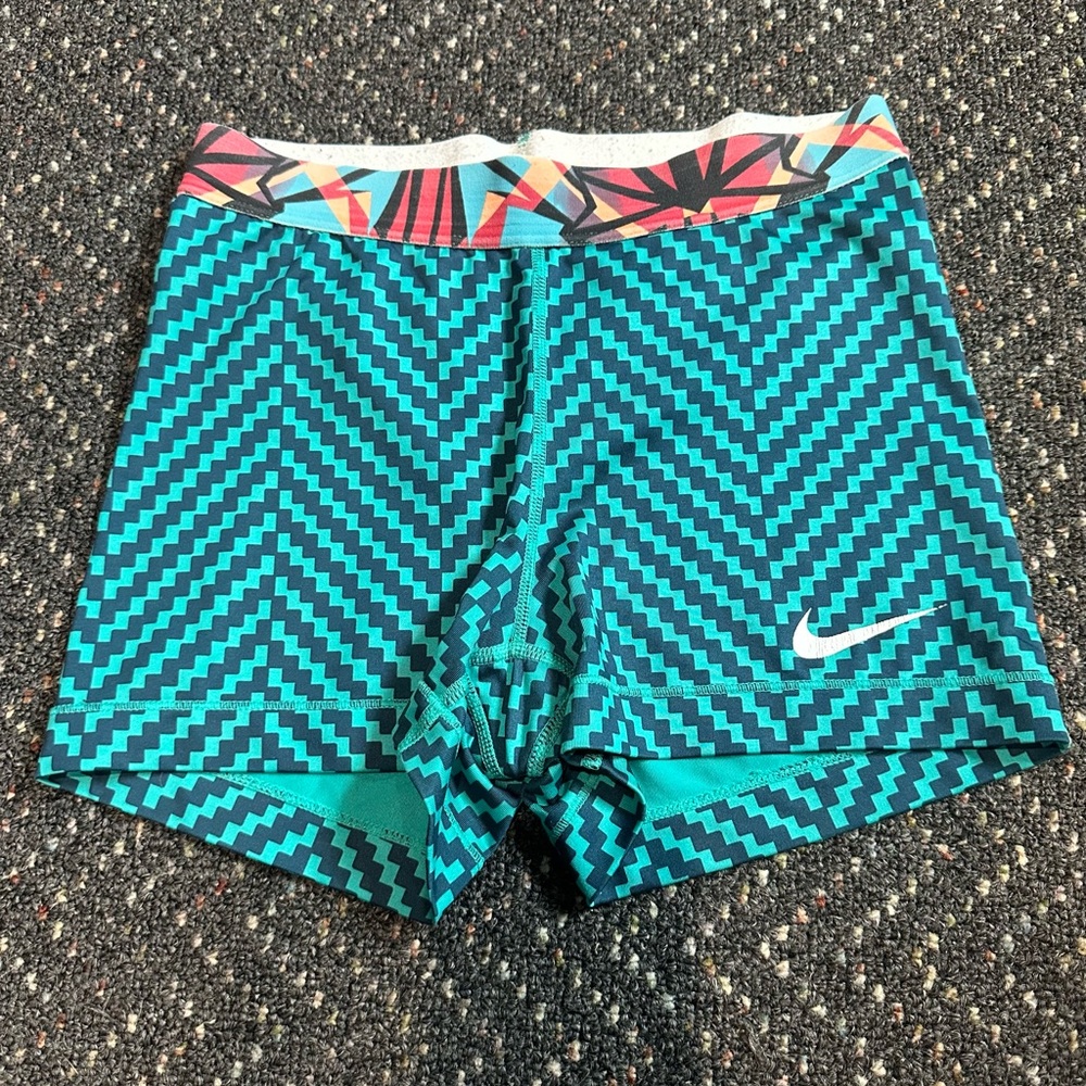 Nike Pro Teal and Multicolor Patterned Shorts